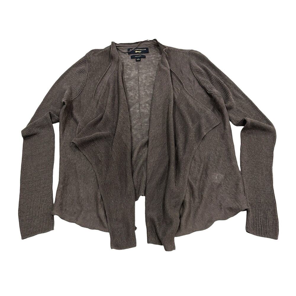 Paul Costelloe Open Cardigan Sweater Womens Size XL Brown Linen Knit Lightweight